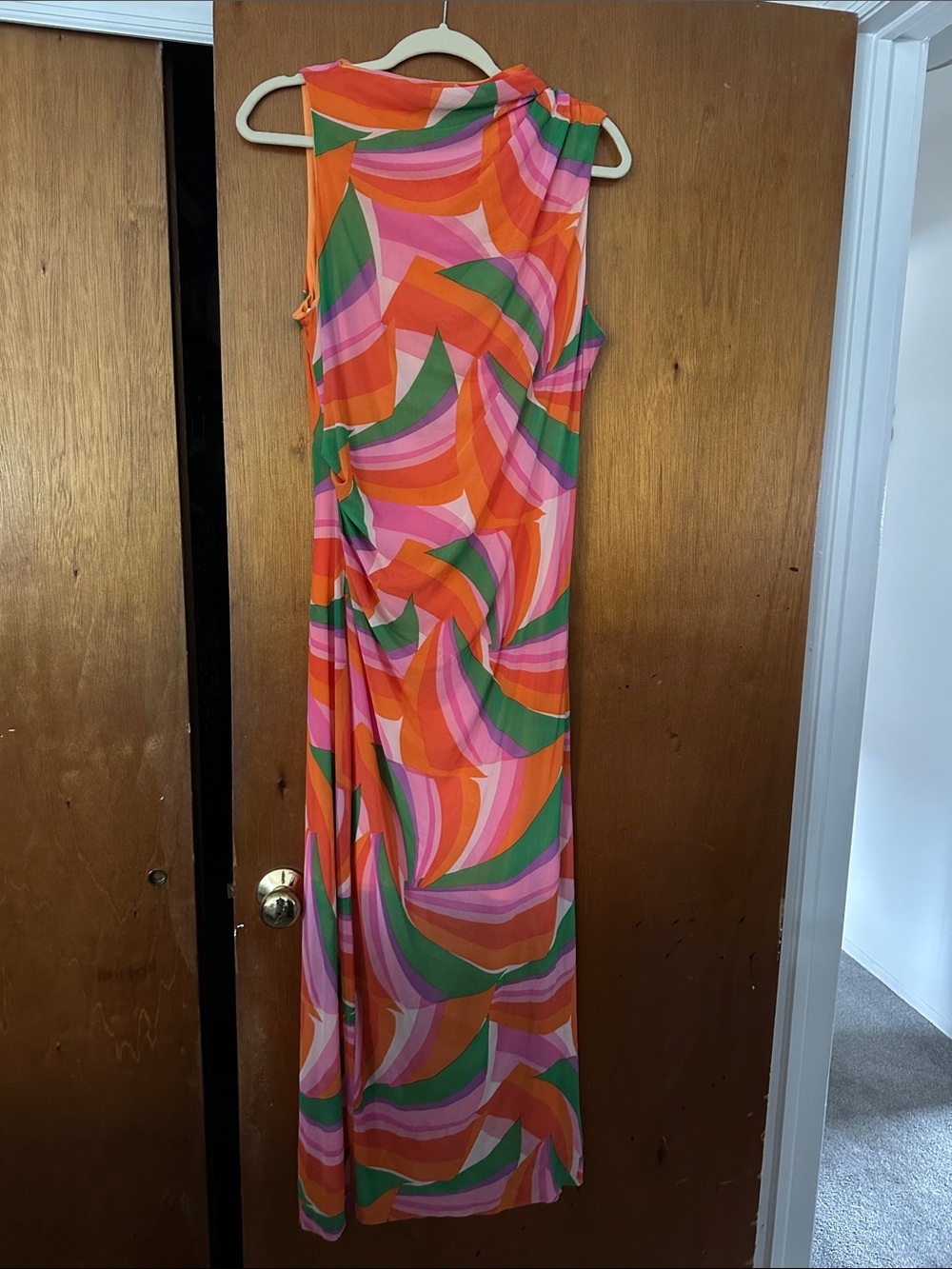 Donna Morgan Multicolor Swirl Maxi Swim Cover-Up in Pink, Orange & Green